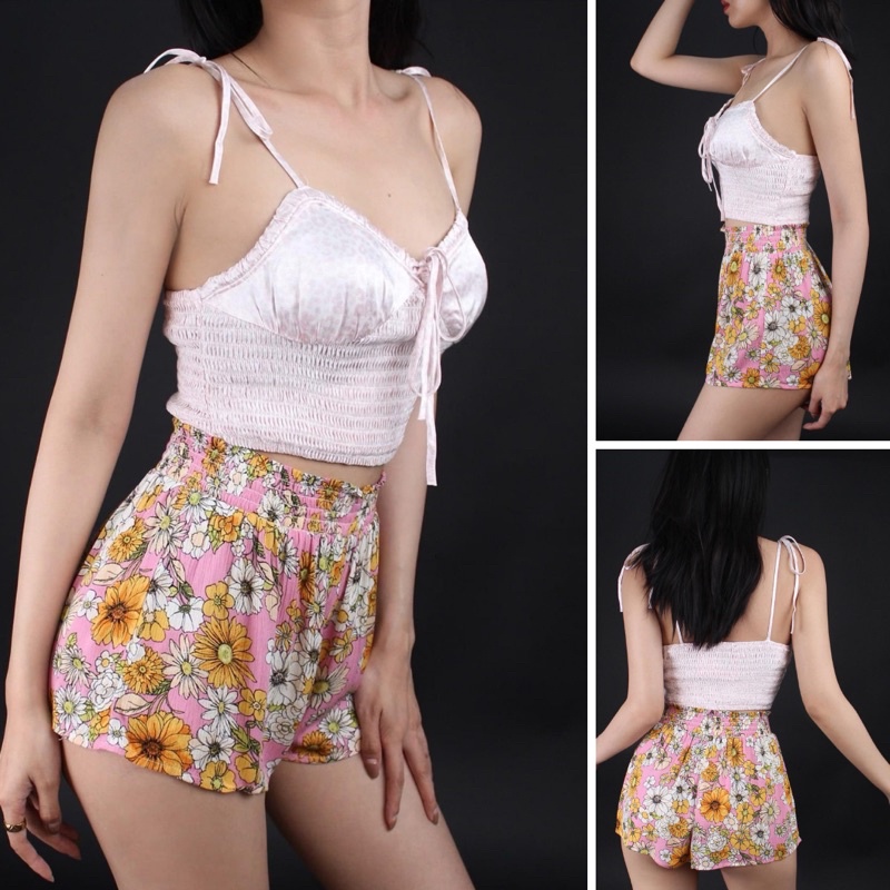 Áo croptop hai dây mocking - Croptop Smocked Self-Tie Cami • Storenyy