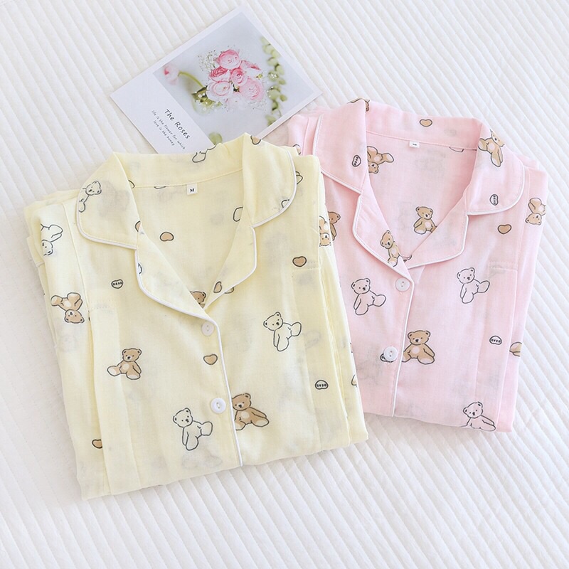 Pijama Sau Sinh Có Thiết Kế Cho Con Bú Tay Dài Quần Dài Chất Xô Mùa Hè