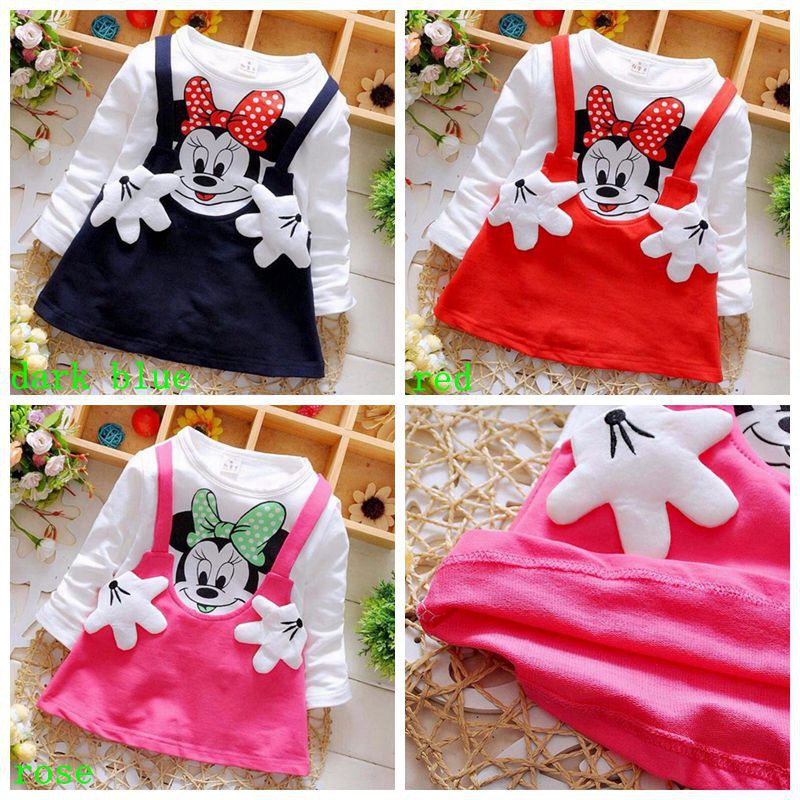 Đầm công chúa tay dài in hình mèo Minnie dễ thương cho bé