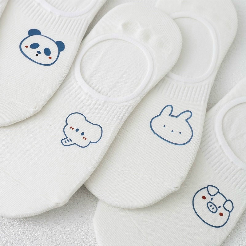Vớ hài trắng cổ ngắn cotton mềm co giãn, hình in gấu