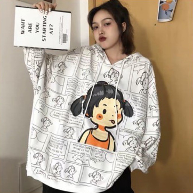 (freship đơn 100k) Áo hoodie cô gái in toàn thân KT12 ( kèm ảnh thật )