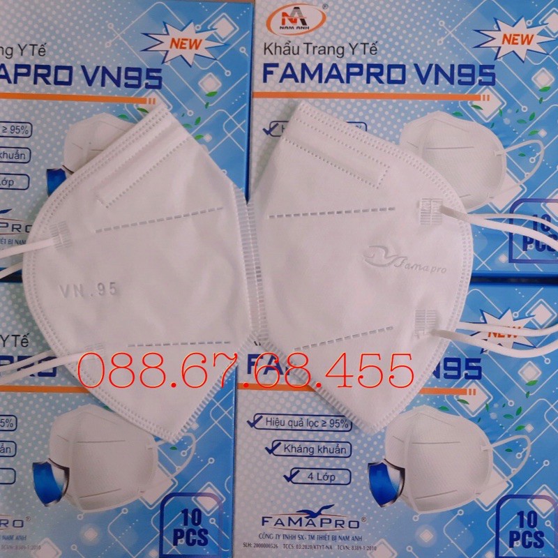 Khẩu trang y tế FAMAPRO VN95 VN 95 – Hàng xuất khẩu chất lượng cao, lọc khuẩn BFE ≥95%, ngừa các bệnh truyền nhiễm