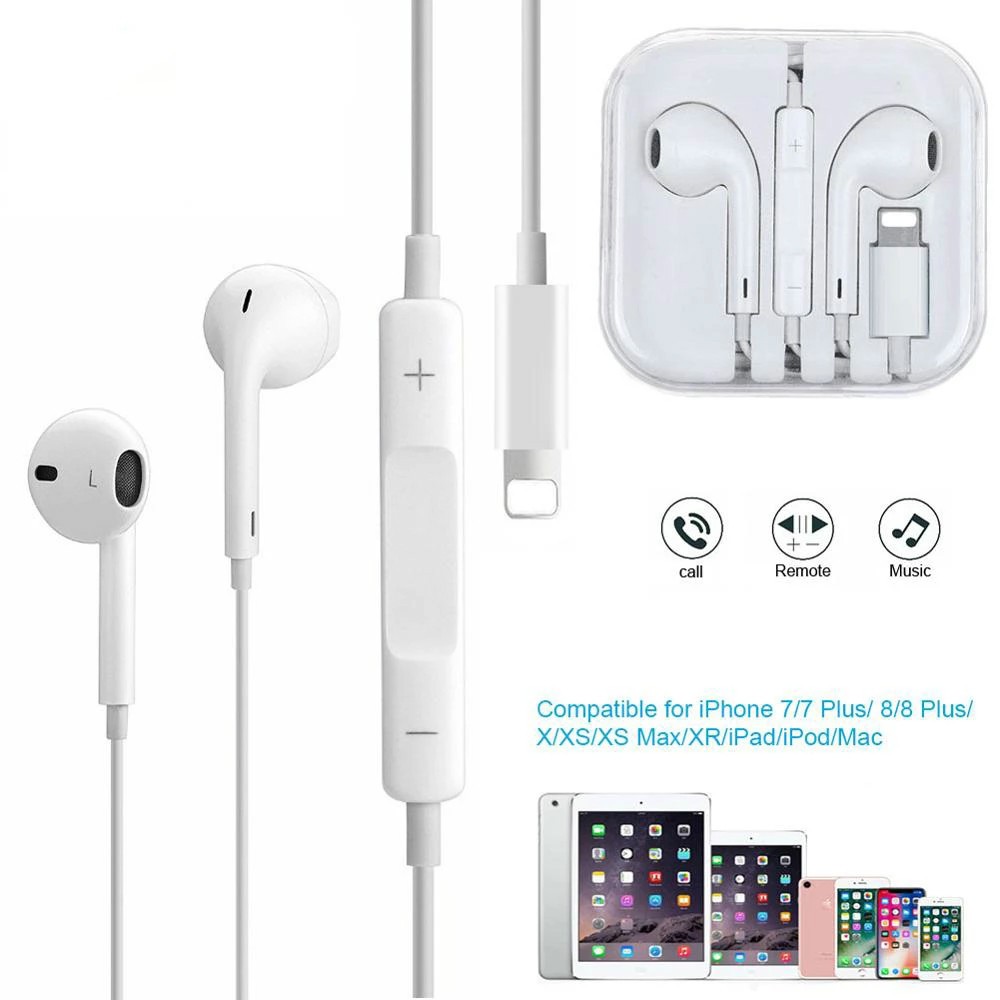Tai nghe nhét tai có dây cổng âm thanh hifi có micro và nút điều khiển âm lượng cho IP7 8 8P X XR XS Max