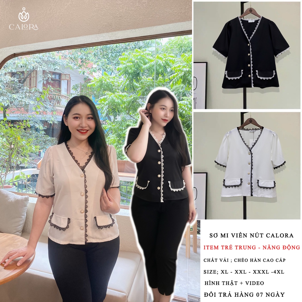 Áo sơ mi big size nữ viền ren hàng thiết kế , chất chéo hàn cao cấp , size 60 -100kg ( hình thật + video )