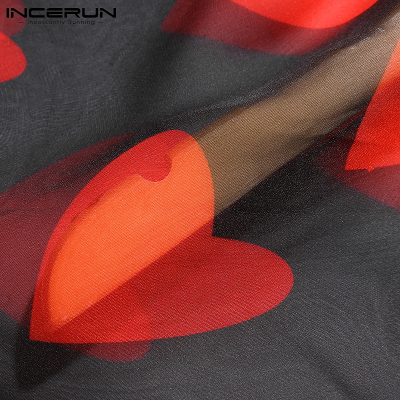 Áo sơ mi INCERUN dài tay hình trái tim nhìn xuyên qua quyến rũ nam tính