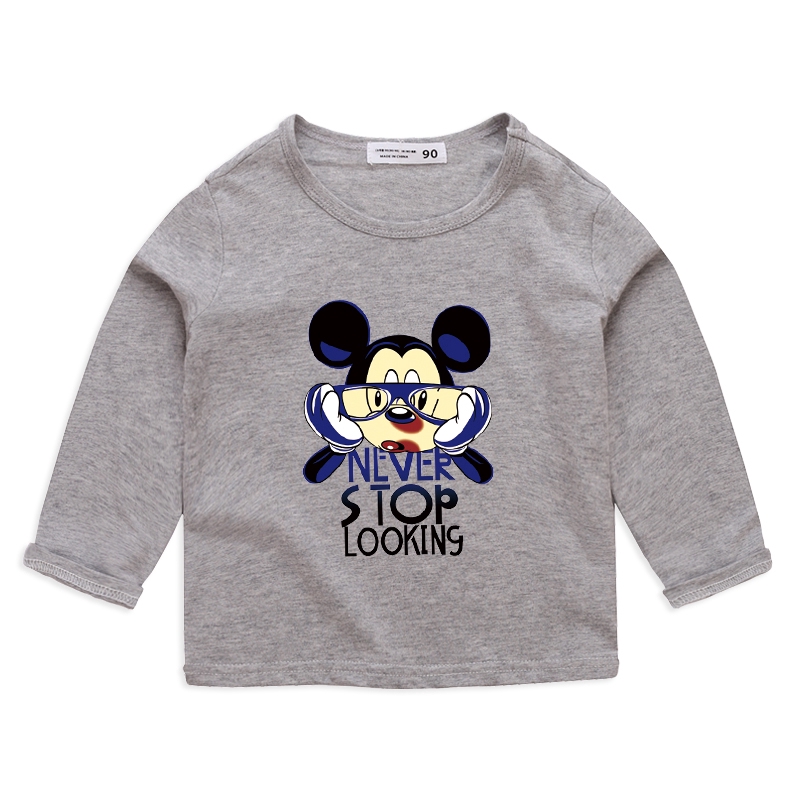 Áo Thun Cotton Tay Dài In Hình Chuột Mickey 9 Màu Lựa Chọn Cho Nam