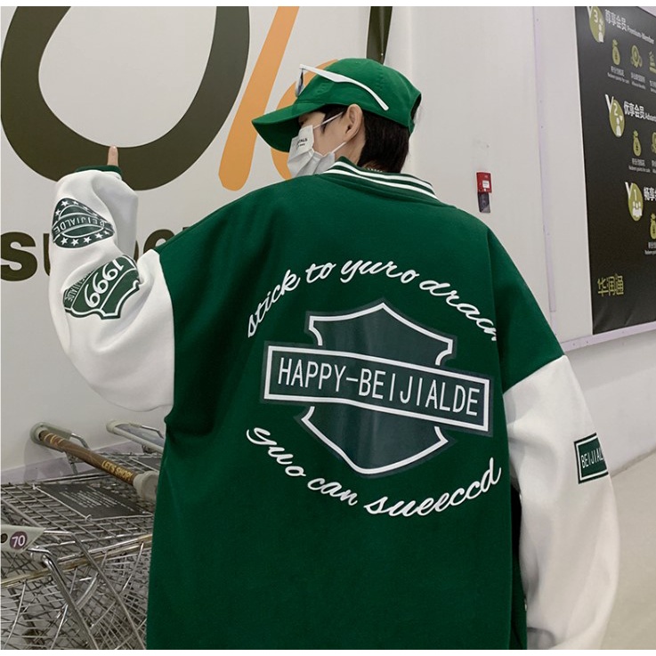 Áo khoác bomber nam nữ oversize thời trang unisex hàn quốc, Áo bomber khoác ngoài nỉ nam bóng chày u