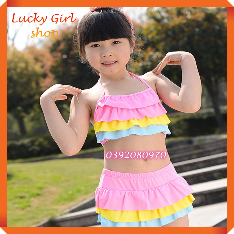 Bikini Bộ Bơi Đồ Bơi Bé Gái 2 Mảnh Rời Bèo Tầng Xinh Xắn Size S-M  - Lucky Girl shop
