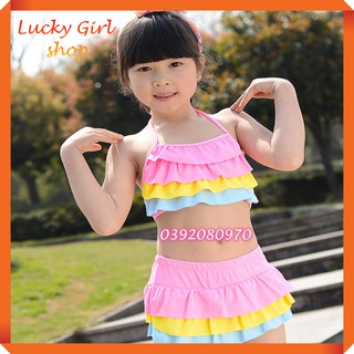 Bikini Bộ Bơi Đồ Bơi Bé Gái 2 Mảnh Rời Bèo Tầng Xinh Xắn Size S-M (3-6 tuổi) - Lucky Girl shop