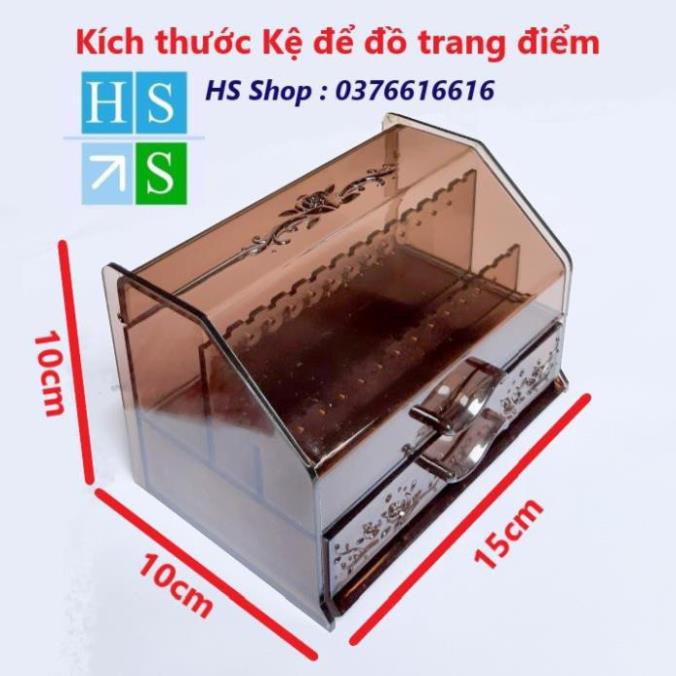 Kệ đựng trang sức, mỹ phẩm (Mica nâu nhạt , trong suốt , 2 tầng) Đựng đồ trang điểm thiết kế tuyệt đẹp - NPP HS Shop