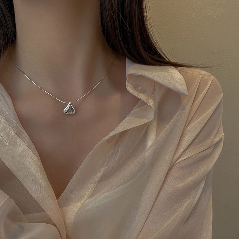 Vòng cổ Thép Titan Mặt Trái Tim Và Hạt Đậu Đơn Giản Thanh Lịch Dành Cho Nữ