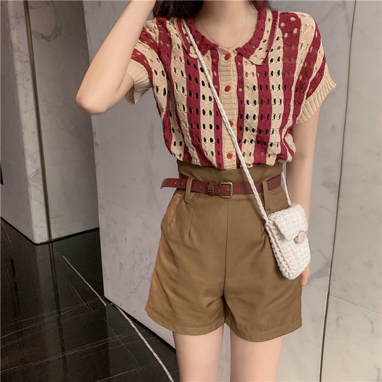 Áo dệt kim vải mỏng ngắn tay chống nắng phong cách thời trang kiểu Pháp dành cho nữ