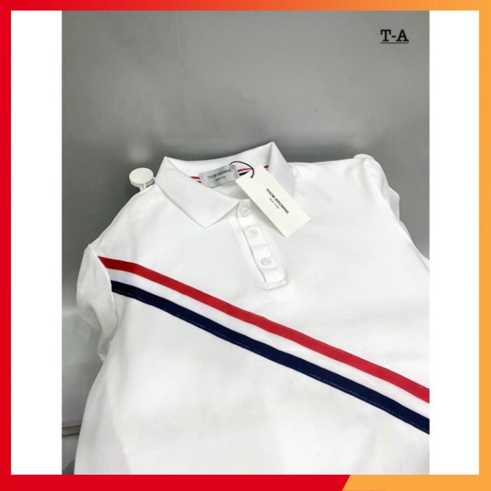 Áo Polo Unisex sọc chéo xanh đỏ,cotton cổ bẹ cộc tay thời thượng cực sịn sò
