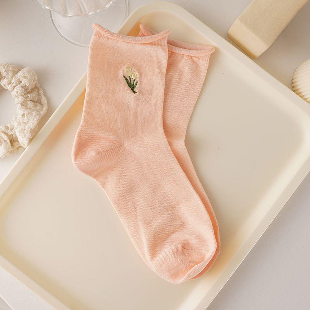 Vớ Cotton Thoáng Khí Thoải Mái Thêu Họa Tiết Hoa Tulip Màu Sắc Đơn Giản Phong Cách Harajuku Cho Nữ