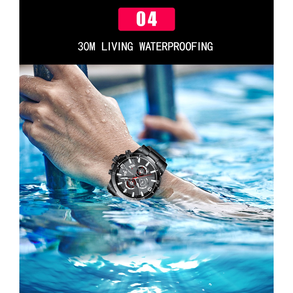 Đồng hồ CRRJU Nam Sang trọng Thể thao Thông thường Đa chức năng Thép không gỉ Thạch anh chống thấm nước 2290 X