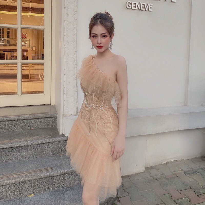 đầm body lệch vai đính đá ( ảnh và video thật 10000%)