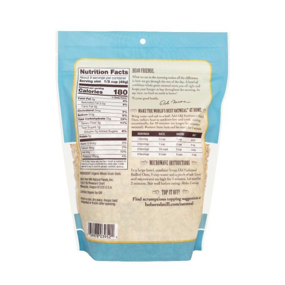 Yến mạch cán vừa/cán dày Bob's Red Mill Organic Old Fashioned Rolled Oats