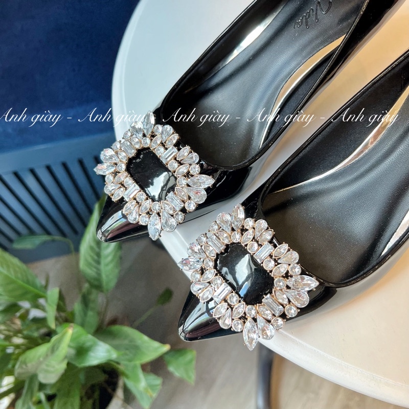 CG15 - Giày  cưới, giày cô dâu ,Giày cao gót da bóng gót nhọn 7p nơ khoá vuông đá siêu xinh, lót mút siêu êm chắc chân