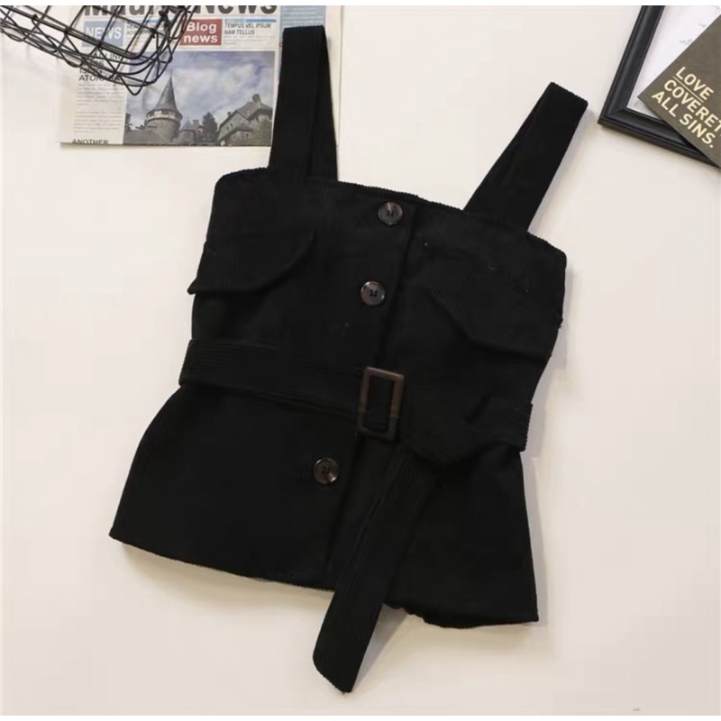 Áo hai dây nhung tăm kèm tai - Áo bánh bèo nữ tính Hàng QCCC