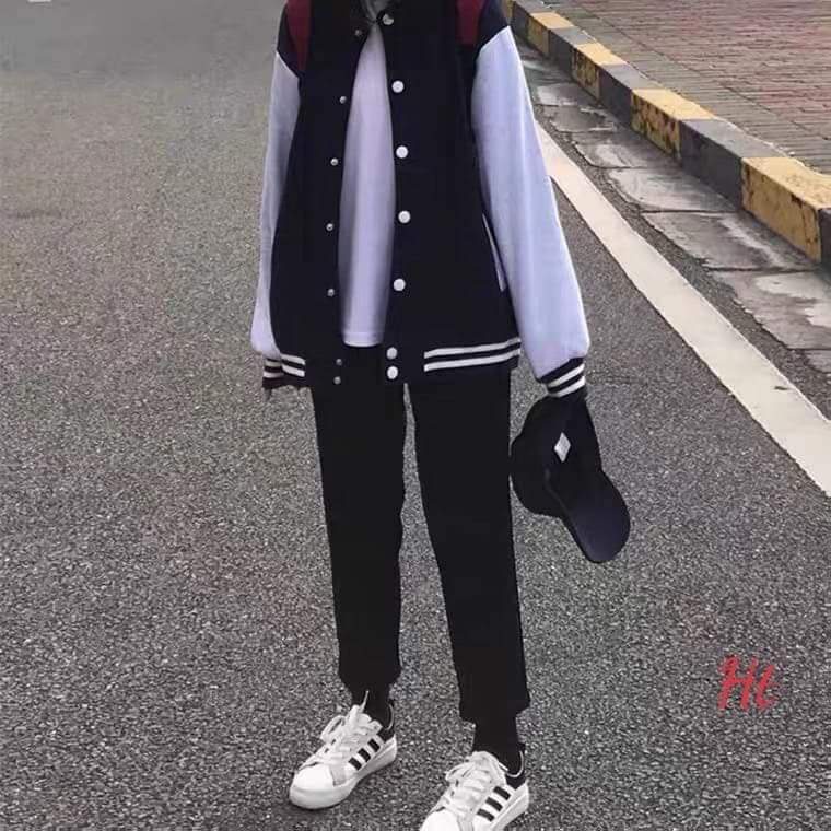 Áo khoác nam nữ bomber  tay trắng trơn unisex loại nỉ dày