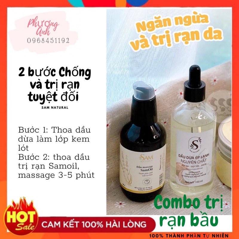 Combo trị rạn da Dầu dừa ép lạnh + Dầu rạn da Sam Natural