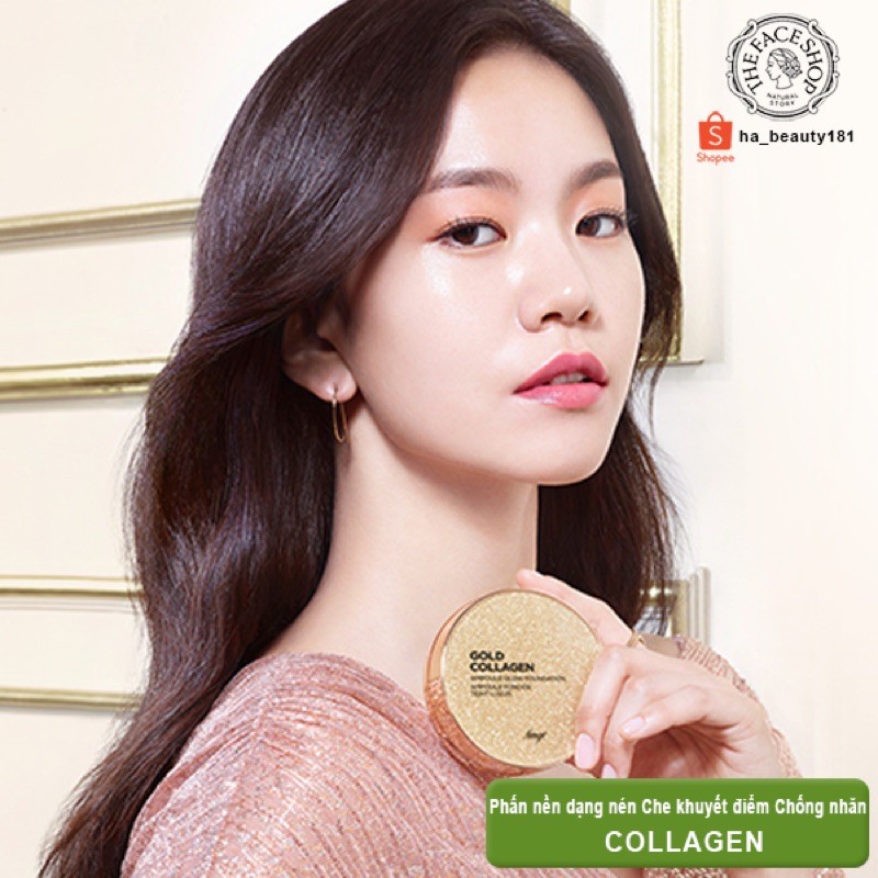 Phấn nền trang điểm dạng nén chống nắng The Face Shop fmgt Gold Collagen Ampoule Glow Foundation 10g SPF50+PA+++ | BigBuy360 - bigbuy360.vn