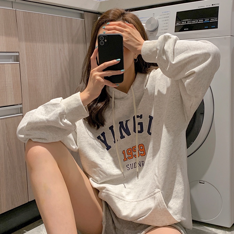 Áo Hoodie Mỏng Dáng Rộng In Chữ Thời Trang Mùa Thu Cho Nữ