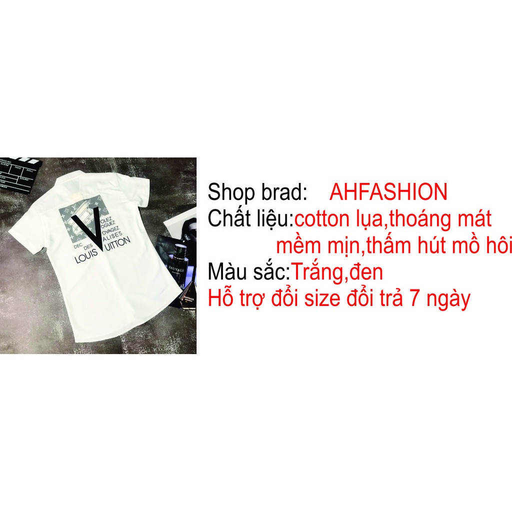 Áo sơ mi nam trắng tay ngắn LV kiểu đẹp in họa tiết mẫu mới nhất cao cấp AHFASHION