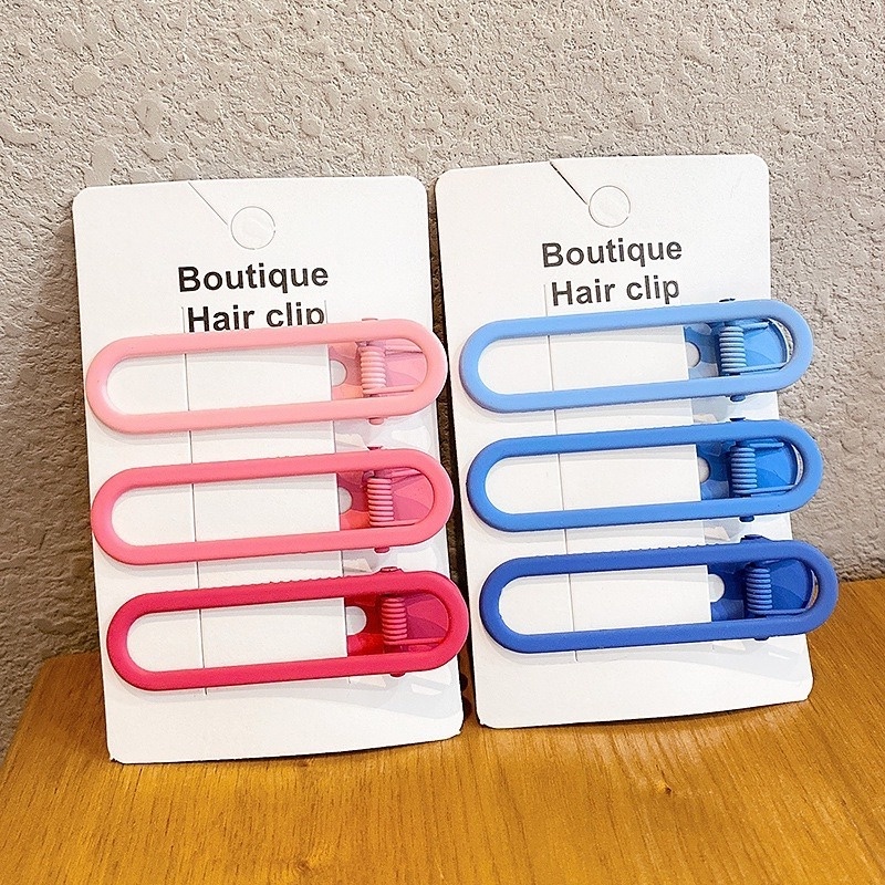 Set 3 kẹp tóc mái chắc chắn mặt nhám màu kẹo xinh xắn cho nữ