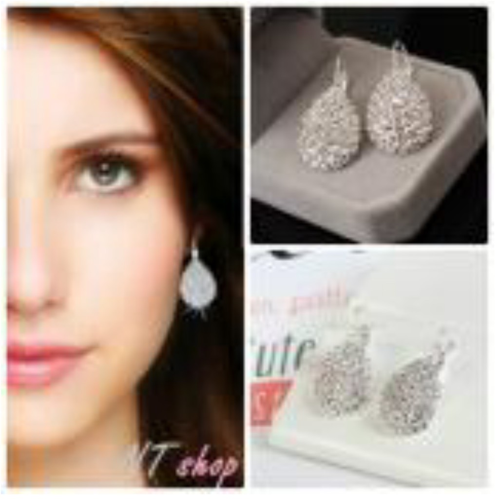 Bông Tai Hạt Sương Mai Đính Đá Zircon Cao Cấp Lấp Lánh Hàn Quốc BTHSMZ01
