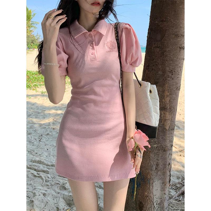 ❤Nước hoa quà tặng❤Đầm Thun Tay Ngắn Cổ Polo Thiết Kế Mới Xinh Xắn Thời Trang