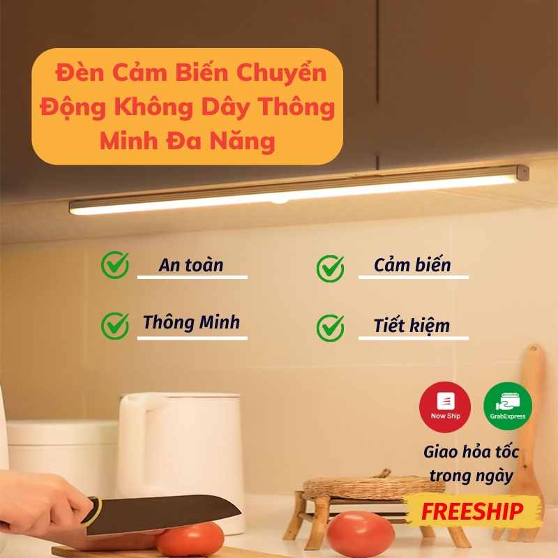 Đèn Led Cảm Ứng Đèn Cảm Biến Chuyển Động Không Dây Thông Minh Gắn Cầu Thang Nhà Vệ Sinh NĂNG LƯỢNG MẶT TRỜI ASAKI