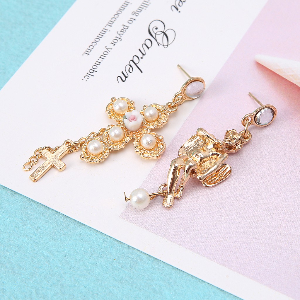 Khuyên tai dáng dài đính ngọc trai nhân tạo sang trọng thanh lịch