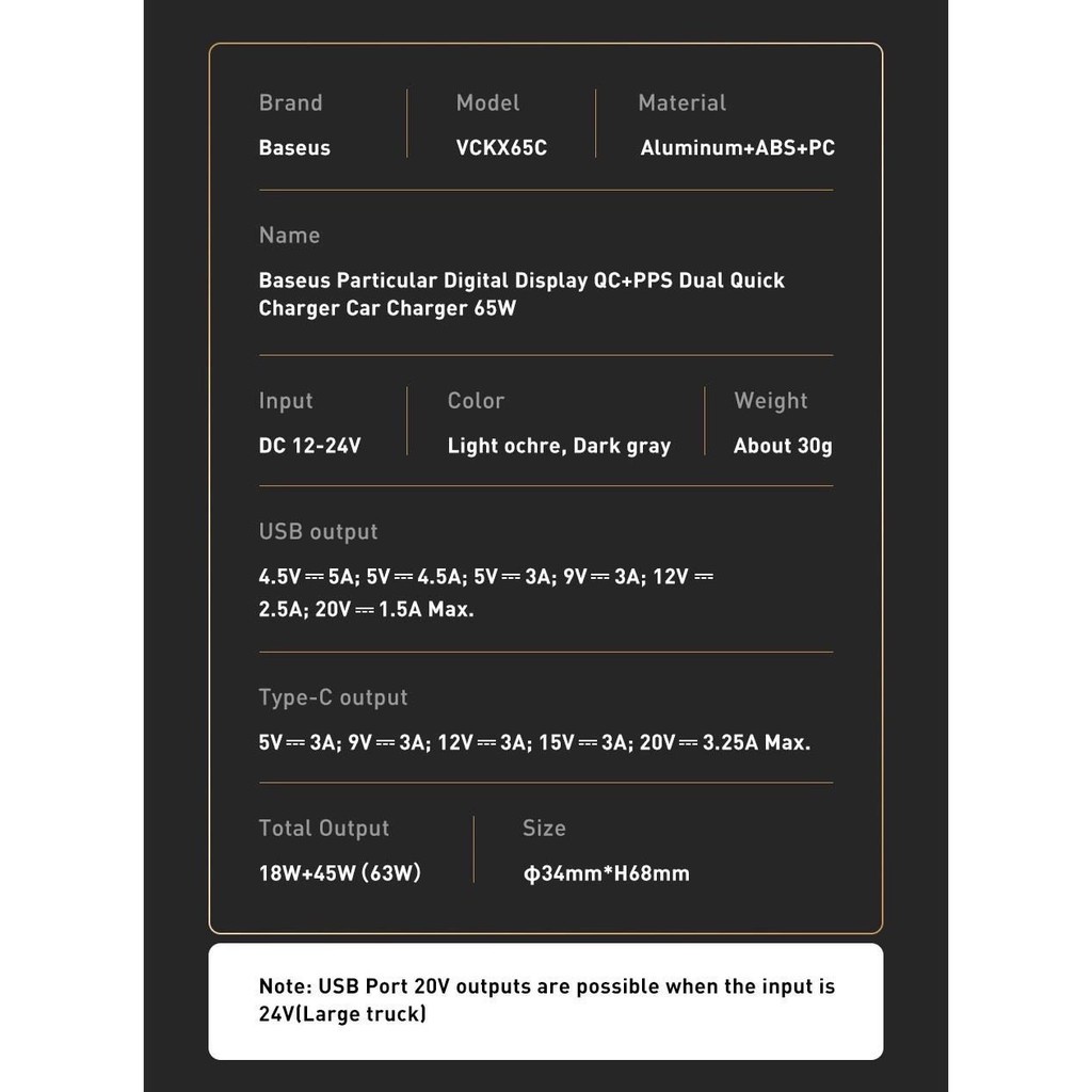 (Tặng cáp C to C )Tẩu sạc nhanh công suất cao 65W Baseus Particular Digital Display QC+PPS Dual