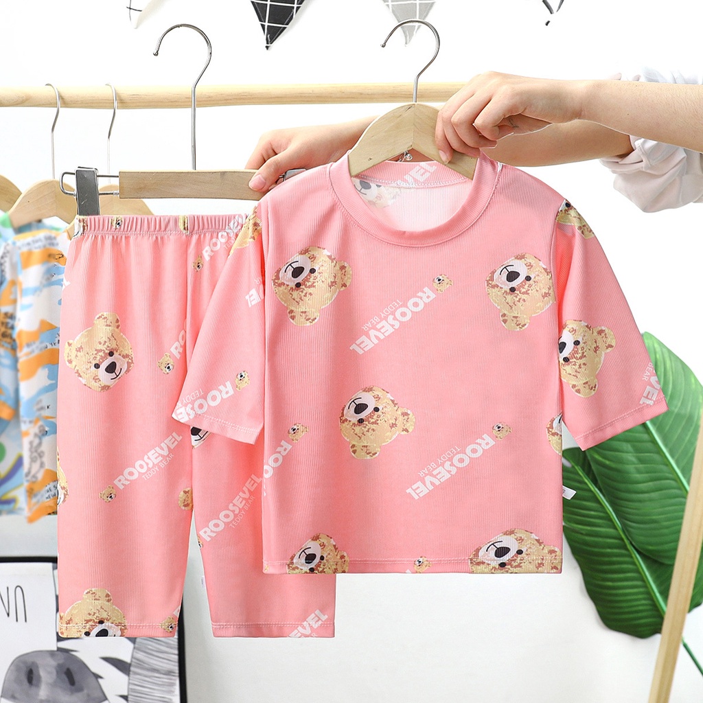 Bộ Đồ Ngủ 2 Món Gồm Áo Thun Tay Ngắn Và Quần Dài In Họa Tiết Hoạt Hình Thoáng Khí Mùa Hè Cho Bé Trai 1-8 Tuổi