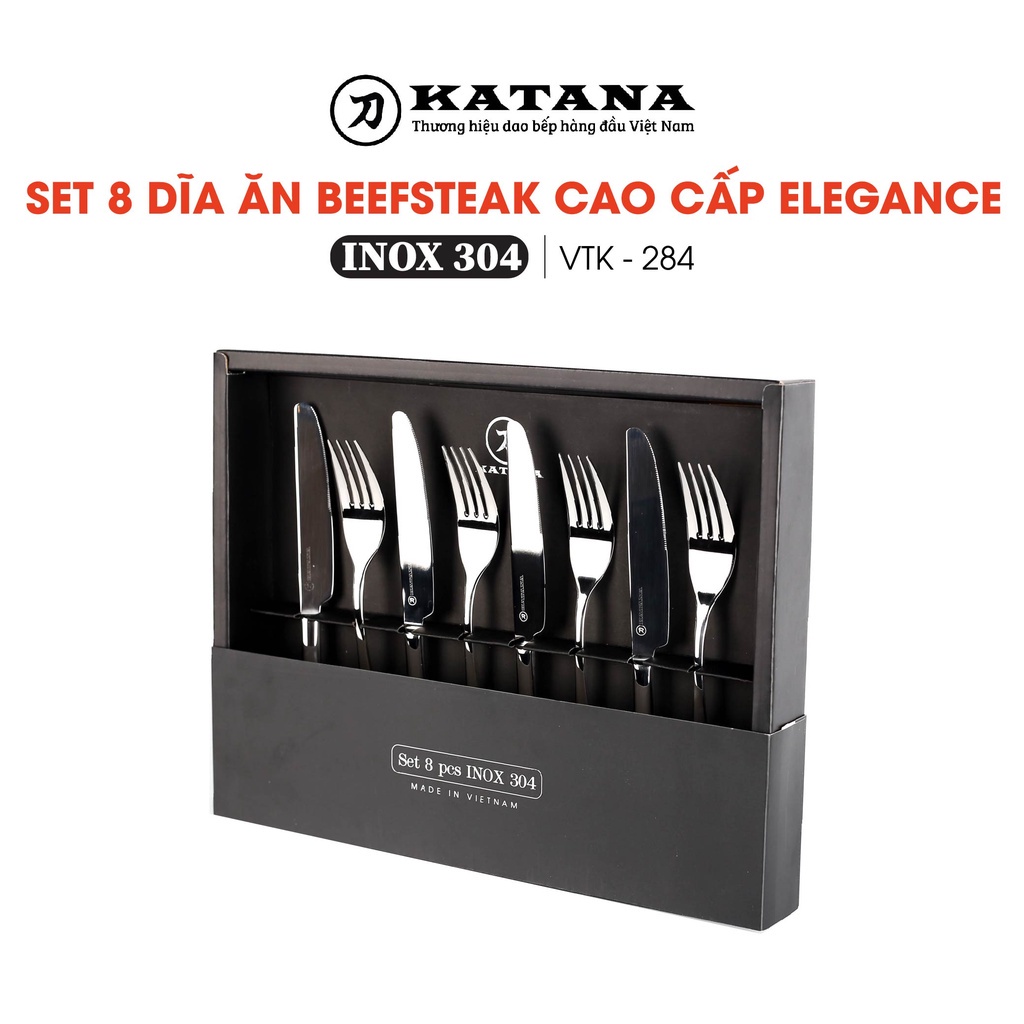 Bộ dao và dĩa beefsteak inox vân trơn KATANA Elegance 8 món