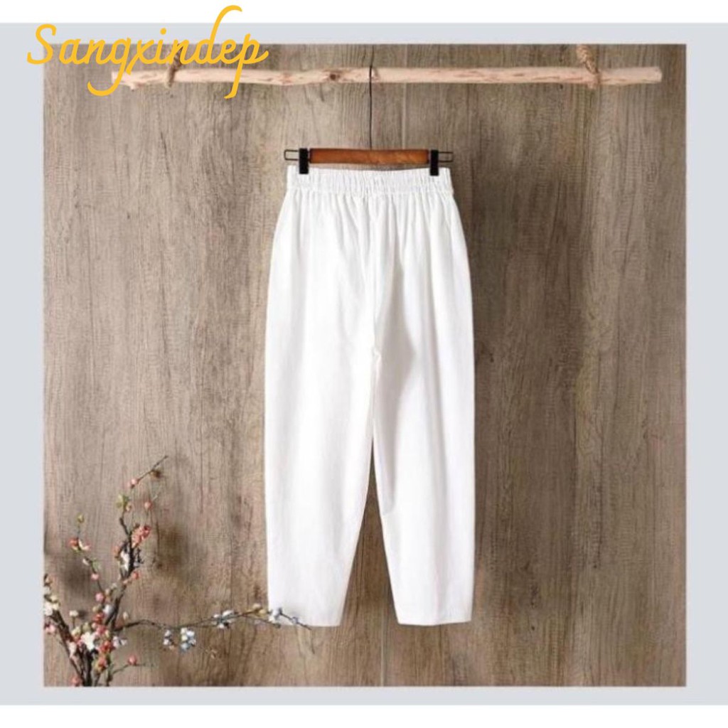 Quần baggy vải đũi cạp chun nơ mềm mát | BigBuy360 - bigbuy360.vn