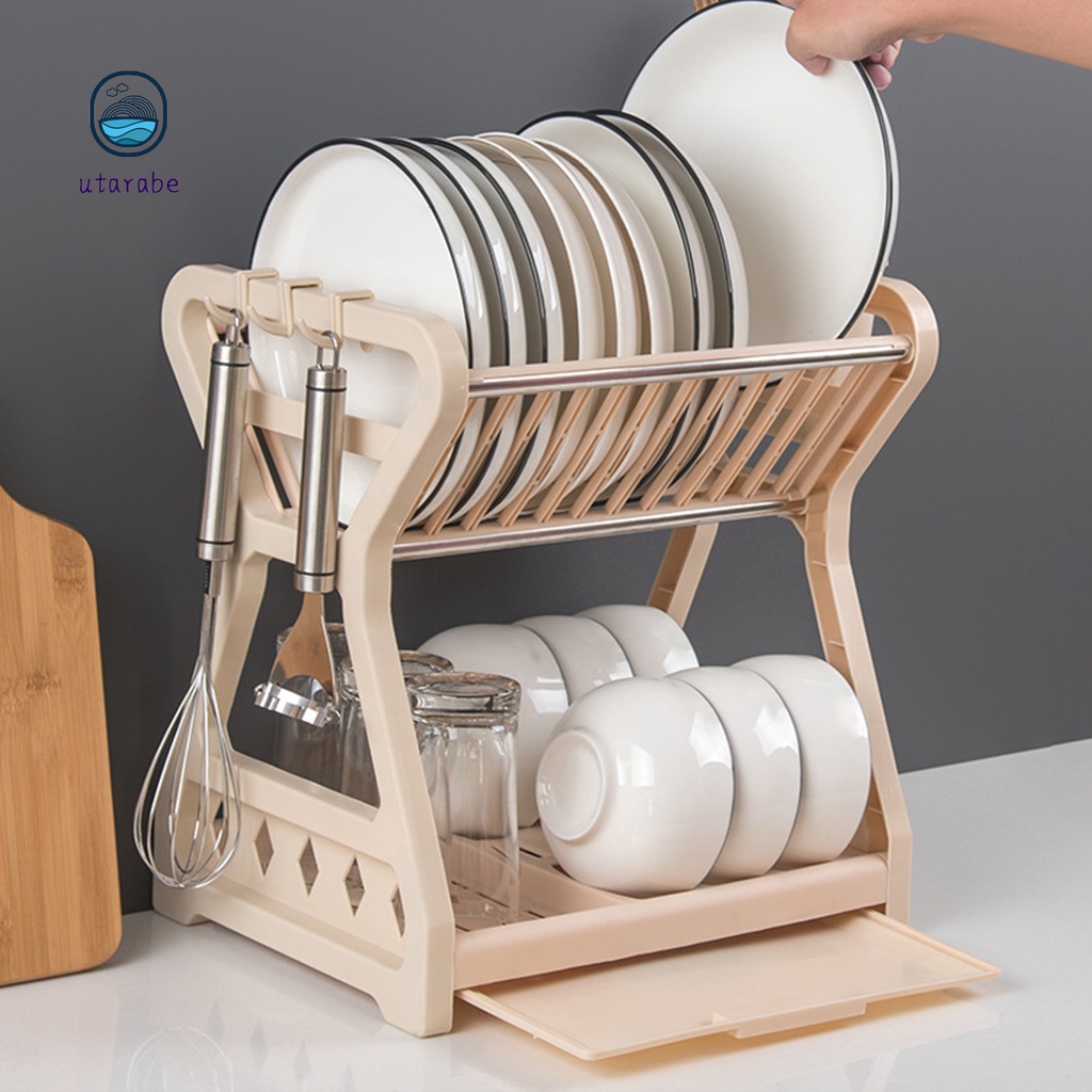 Giá hai tầng úp bát đĩa để ráo nước có ống đựng đũa chất liệu bền tiện dụng cho nhà bếp