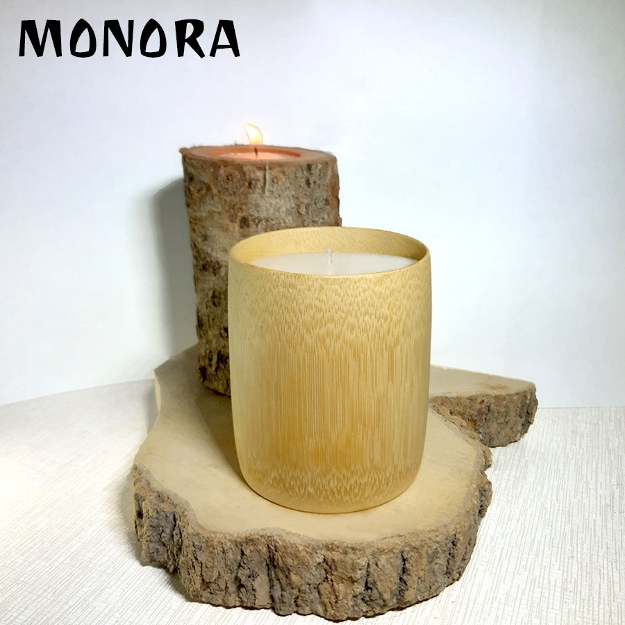 Nến Thơm hương Trà Trắng thư giãn ống tre trúc thiên nhiên MONORA C10 sáp trang trí phòng không khói  - candle decor