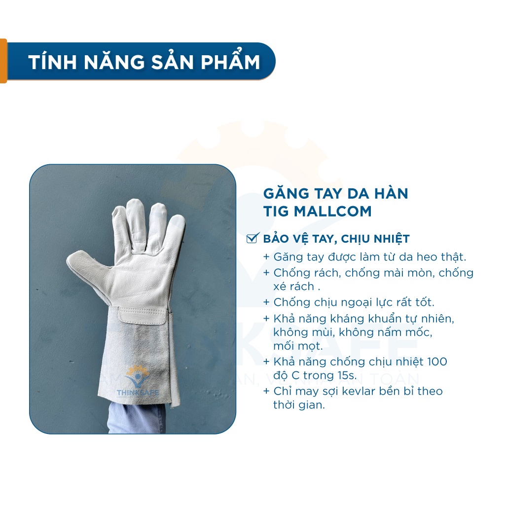 Bao tay hàn Mallcom chịu nhiệt hàn da bò, chống cháy, độ khéo léo cao, chống cắt nhẹ  - THINKSAFE