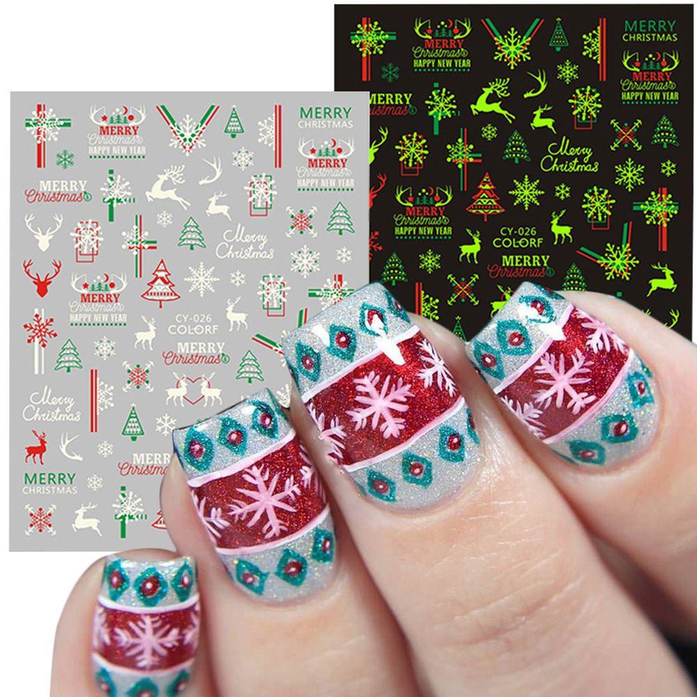 MOCHO Đề Can Dạ Quang Hình Ông Già Noel Và Tuần Lộc Giáng Sinh Dán Móng Nghệ Thuậ