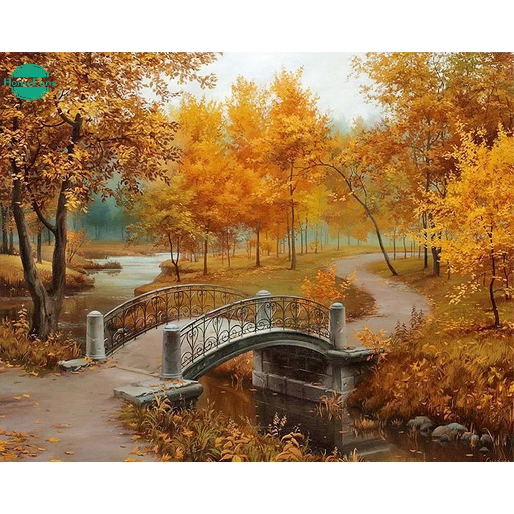 Bộ Tranh Đính Đá 5d Thủ Công Hình Phong Cảnh Mùa Thu 40x30cm