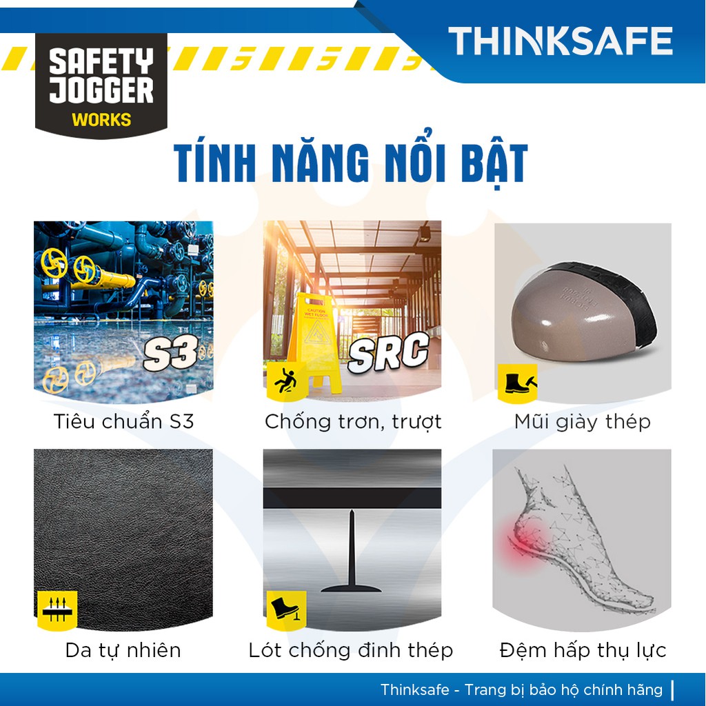 Giày bảo hộ Jogger Thinksafe, đế chống đinh, da ngựa cao cấp, chống thấm nước, thoáng khí, giày lao động cao cổ - Rush