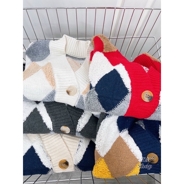 Áo khoác cadigan len trám ô Quảng Châu mẫu mới về