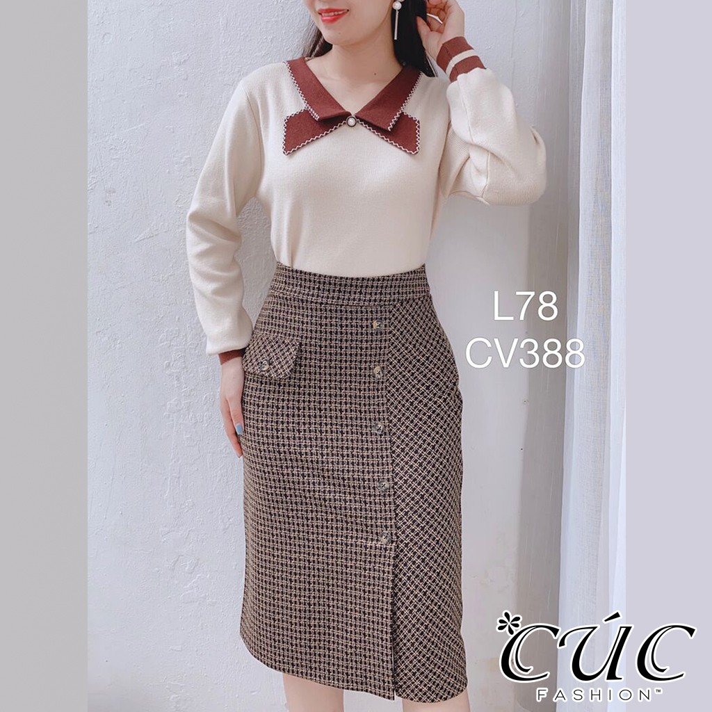 Chân váy đầm dáng công sở cao cấp Cúc Fashion CV388 đầm váy bút chì 1 túi