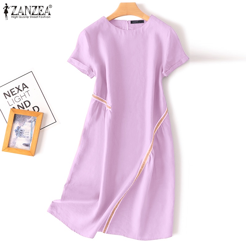 Đầm dài Zanzea tay ngắn cổ tròn thời trang sành điệu cho nữ