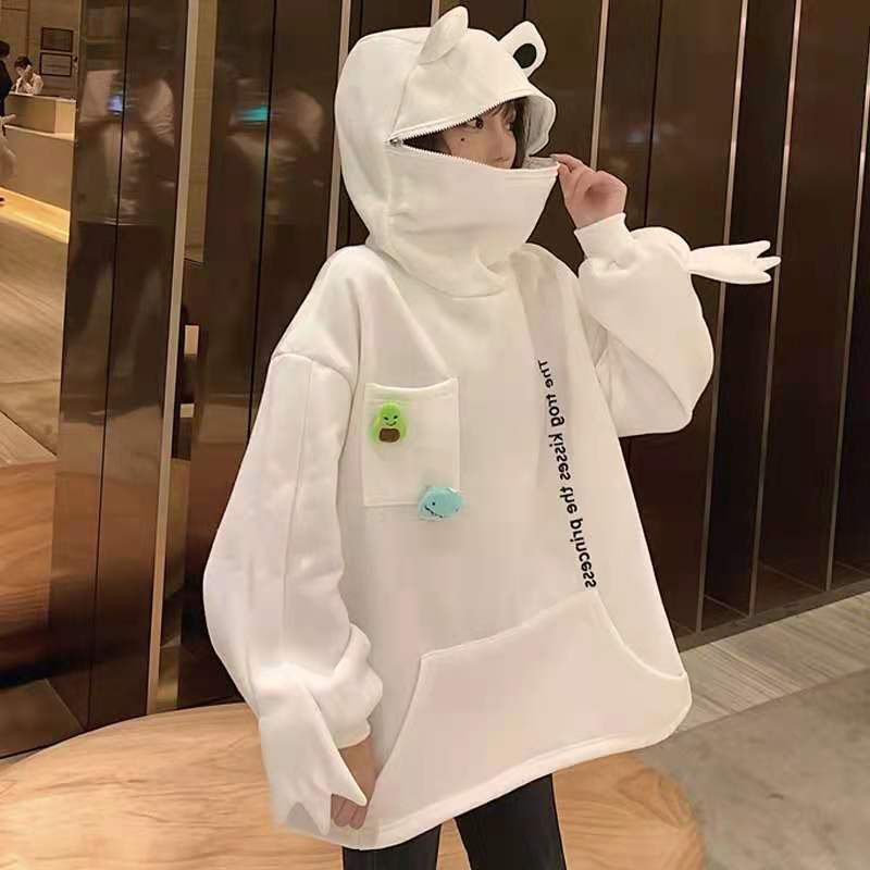 Áo Hoodie Dáng Rộng Có Túi Áo Thêu Hình Con Ếch Độc Đáo Size M-3XL | BigBuy360 - bigbuy360.vn