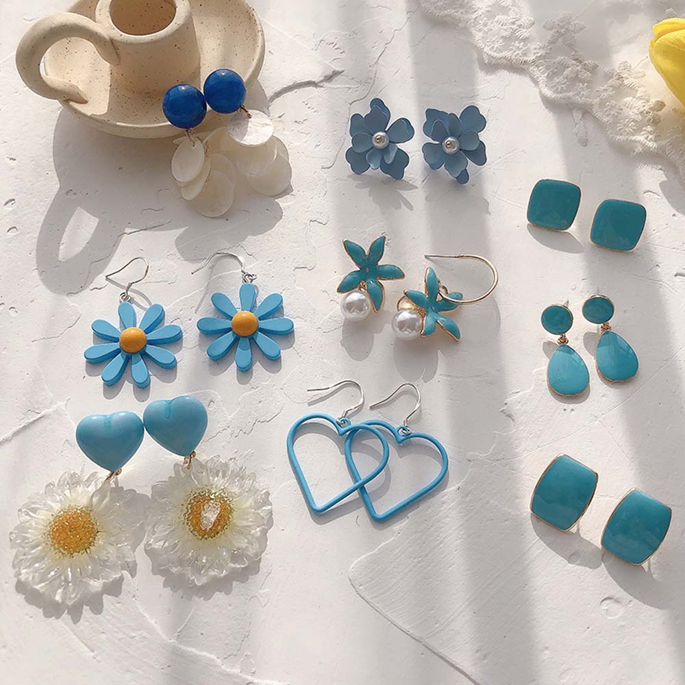 Bông tai nhựa acrylic tông màu xanh dương xinh xắn tùy chọn cho nữ