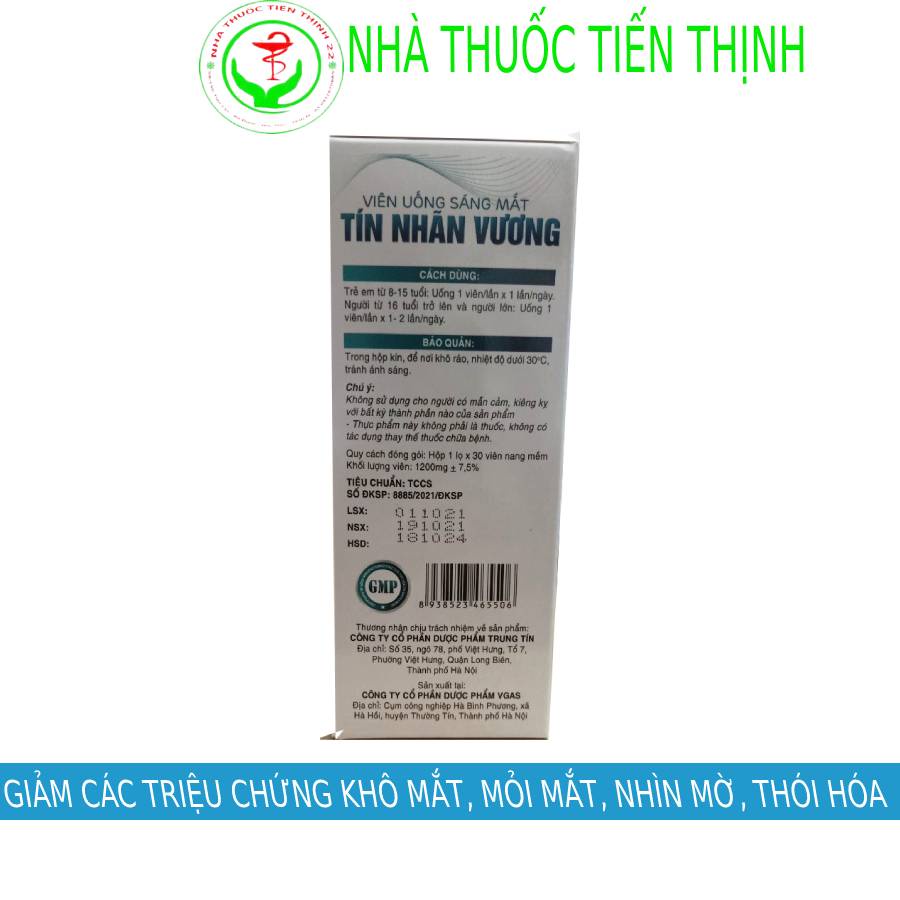 Viên uống sáng mắt Tín Nhãn Vương bổ mắt, giảm các triệu chứng khô mắt, mỏi mắt, nhìn mờ Hộp 30 viên nang