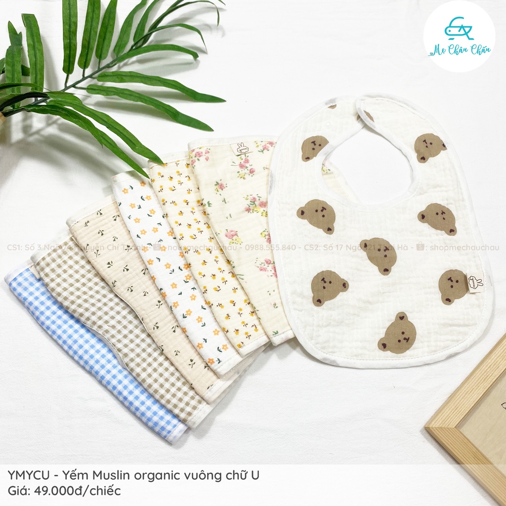 Yếm Yume Xô Muslin Organic Vuông Chữ U
